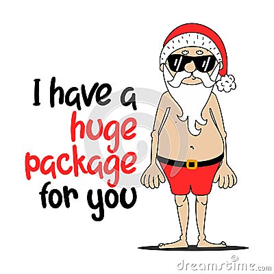 I Have A Huge Package For You - Santa to creep out friends and family this holiday season. Vector Illustration