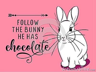 Follow the bunny he has Chocolate - Cute bunny saying. Vector Illustration