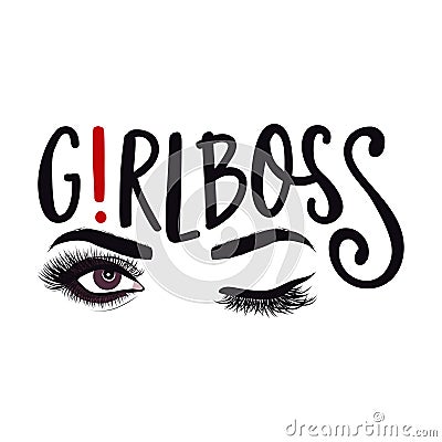 Girl Boss text with wink eyes. Vector Illustration