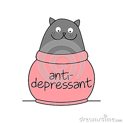 Funny cat with antidepressant text Vector Illustration