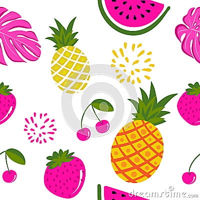 Cute tropical frutis pattern background - funny vector drawing seamless pattern. Vector Illustration