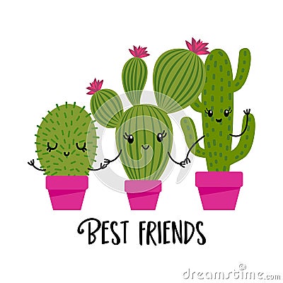 Best friends - Cute hand drawn cactus print Vector Illustration