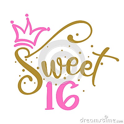 Sweet Sixteen 16th Birthday teenage girl year anniversary Vector Illustration