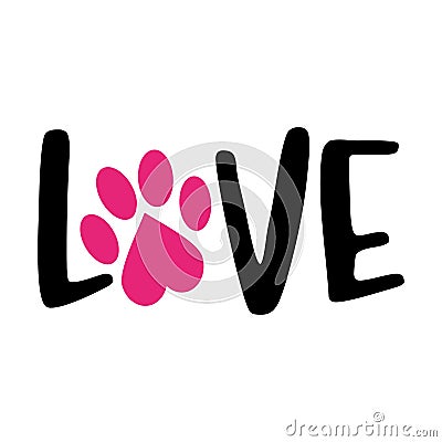 Love with pet footprint. Vector Illustration