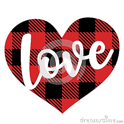 Love - Christmas or Valentine day decoration on tartan plaid scottish Seamless Pattern Vector Illustration
