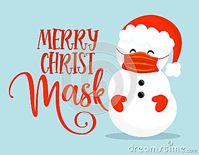 Merry Christmask Christmas Mask with Snowman Vector Illustration