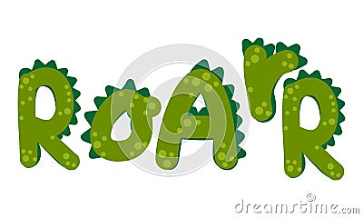 Roar word with with predatory pattern - Cute Dino print design Vector Illustration