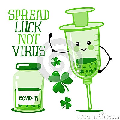 Spread luck, not Virus - Social distancing poster with text for self quarantine. Vector Illustration