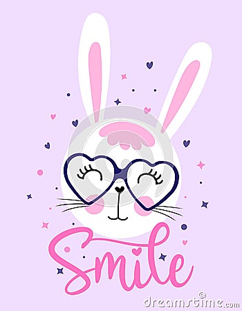 Smile Bunny - Cute bunny drawing. Funny calligraphy for spring holiday, Easter egg hunt. Vector Illustration