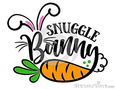 Snuggle Bunny - Cute Easter bunny design, funny hand drawn doodle, cartoon Easter rabbit. Vector Illustration