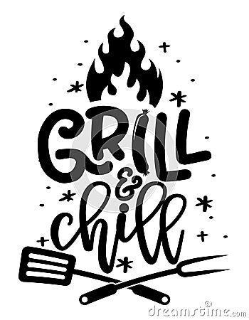 Grill and Chill - label. barbeque elements for labels, logos, badges, stickers or icons Vector Illustration