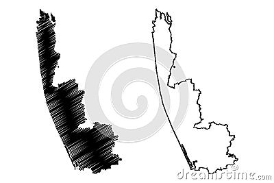 Alappuzha district Kerala State, Republic of India map vector illustration, scribble sketch Alleppey map Vector Illustration