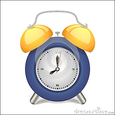Alarm clock blue awakening time, isolated on background. Vector Illustration