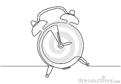 Alarm clock continuous one line drawing minimalist design on white background Vector Illustration