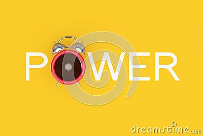 Alarm Clock Cup of Black Coffe as Power Sign. 3d Rendering Stock Photo