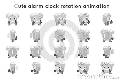 Alarm clock cute child ticker kid character icons rotation animation symbols frames set isolated flat design vector Vector Illustration