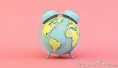 alarm clock earth Cartoon Illustration