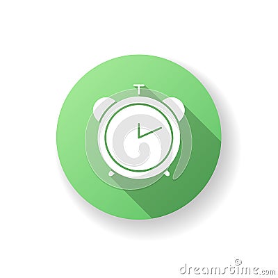 Alarm clock green flat design long shadow glyph icon Vector Illustration