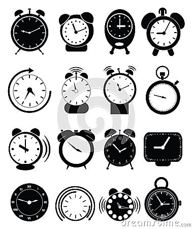 Alarm clock icons set Vector Illustration