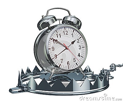 Alarm clock inside trap, 3D rendering isolated on white background Stock Photo