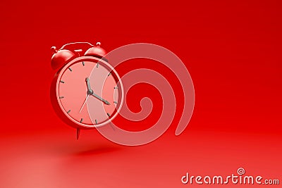 Alarm clock isolated on red background. 3D render. Side view Stock Photo