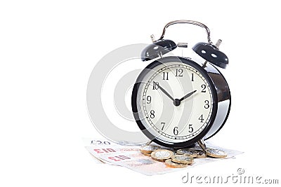 Alarm clock and loose change or money Editorial Stock Photo