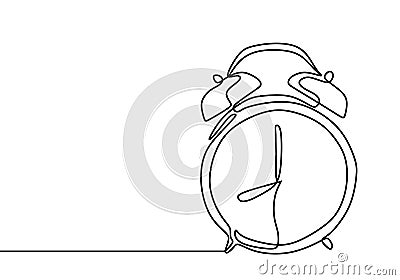 Alarm clock at 8 morning or night continuous one line drawing minimalist design on white background Vector Illustration