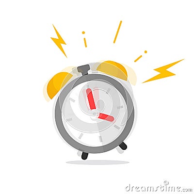 Alarm clock ringing icon vector illustration, flat cartoon grey timer ring symbol isolated on white clipart, idea of Vector Illustration
