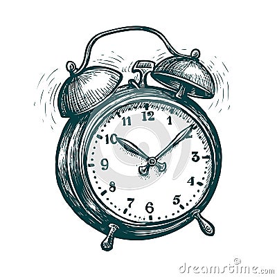 Alarm clock is ringing, wake-up call. Reminder, deadline concept. sketch vector illustration Vector Illustration