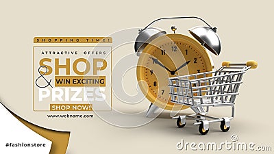 Alarm Clock with Shopping trolly Sale Offcer Digital Marketing Horizontal Banner Template Stock Photo