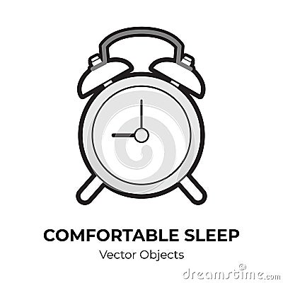 Alarm clock vector isolated. Comfortable sleep illustration item black white vector, good sleep Vector Illustration