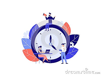 Alarm clock on white background, working time management concept, quick wake up reaction. Vector flat style illustration for Vector Illustration