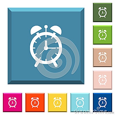 Alarm clock white icons on edged square buttons Stock Photo