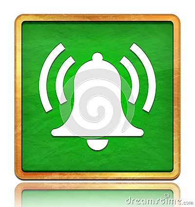 Alarm ringing bell icon chalk board green square button slate texture wooden frame concept isolated on white background with Cartoon Illustration
