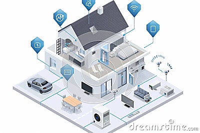 Alarm systems utilize motion detection and perimeter security for comprehensive home security technology, ensuring water detection Cartoon Illustration