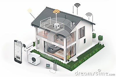 Alarm watches over network stability in urban environments, integrating security concepts for observed network cabling and learnin Cartoon Illustration