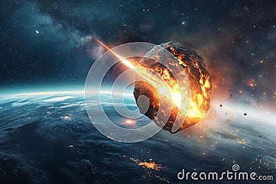 Alarming Asteroid earth collision. Generate Ai Stock Photo