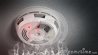 Alarming smoke detector on the ceiling. 3D illustration Cartoon Illustration