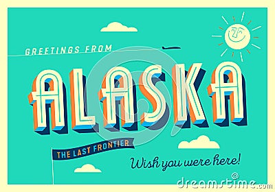 Greetings from Alaska, USA - Touristic Postcard. Stock Photo