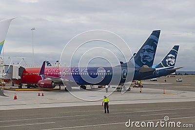 Alaska Airlines Boeing B737 at Seattle Airport, USA Editorial Stock Photo