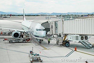 Alaska Airlines plane at gate Editorial Stock Photo