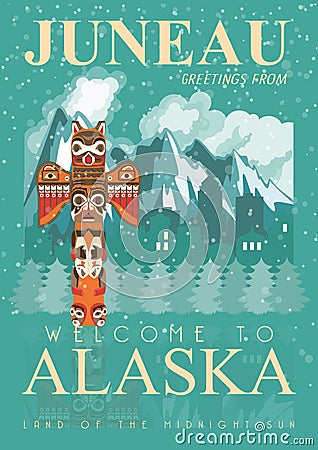 Alaska american travel banner. Juneau Vector Illustration