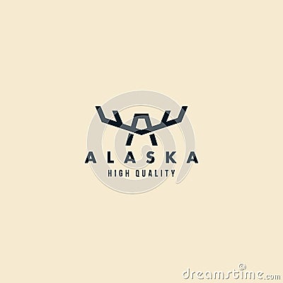 North Canada America Alaska Elk moose, antler and horn initial letter A simple modern logo design vector inspiration Vector Illustration