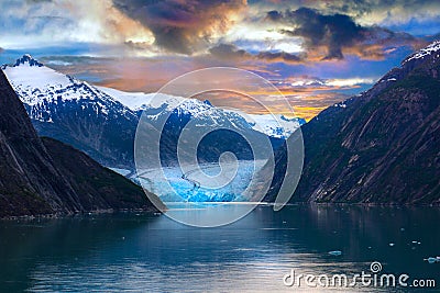 Alaska Glacier Under Vivid Sunrise Stock Photo