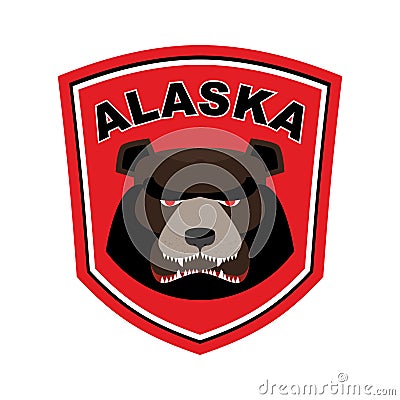 Alaska Grizzly mascot. Bear emblem sign. Wild animal logo for Al Vector Illustration