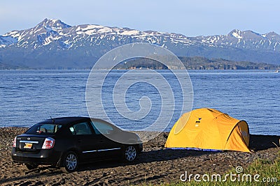 Alaska - Homer Spit Beach Tent Camping Editorial Stock Photo
