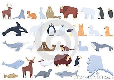 Alaska icons set cartoon vector. Seal animal Vector Illustration