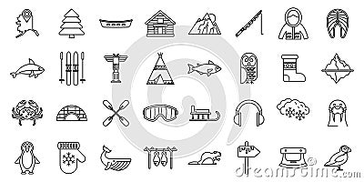 Alaska icons set outline vector. Sled dog Vector Illustration