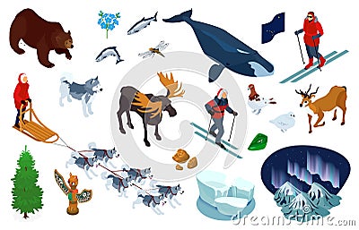 Alaska Isometric Set Vector Illustration