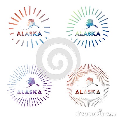 Alaska low poly sunburst set. Vector Illustration